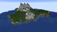 This seed's survival island is rife with snow, thanks to a frozen peaks biome (Image via u/Beefy_Nad/Reddit)